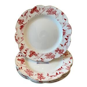 4pc Grace Teaware Christmas Dinner Plates Holiday Red Winter Village Toile 11in